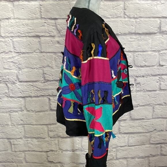 Cool vintage find! Knotted and embroidered fabric swatch jacket - Picture 2 of 5